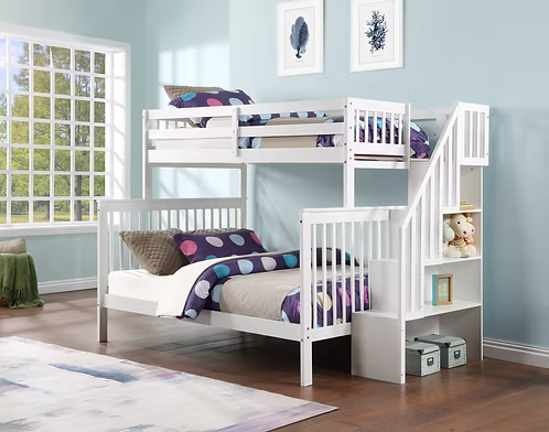 IF 1852 White Twin Over Double Bunk Bed with Storage
