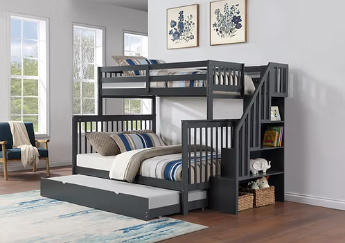 IF 1851 Grey Twin Over Double Bunk Bed with Storage