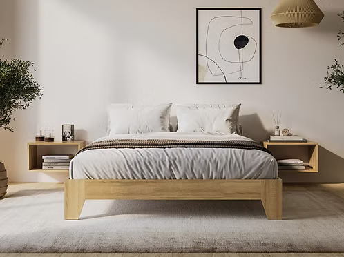 IFDC IF-5346 Natural Oak Wood Low-Profile Platform Bed