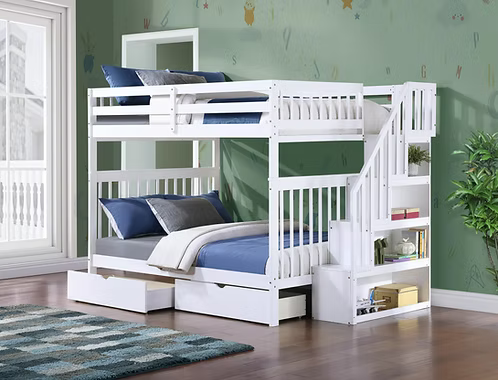 IF 1857 White Espresso Double Over Double Bunk Bed with Storage