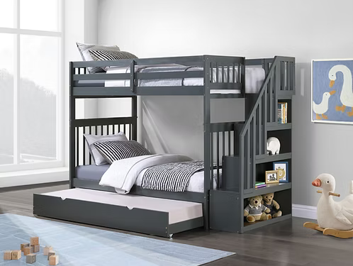 1846 Grey Twin Over Twin Bunk Bed with Storage