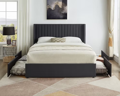 IFDC IF-5408 Grey Velvet Storage Platform Bed
