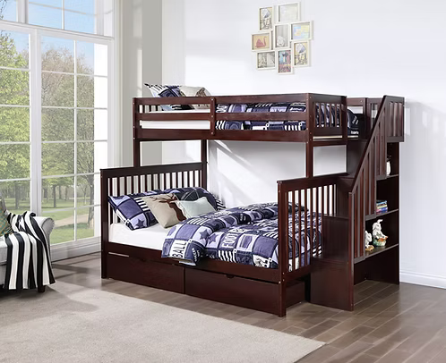 IF 1850 Espresso Twin Over Double Bunk Bed with Storage
