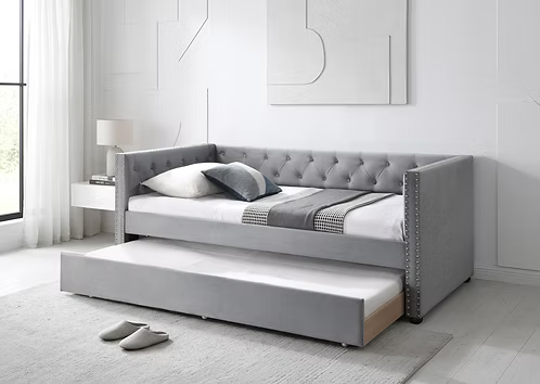 309 Grey Upholstered Daybed with Trundle