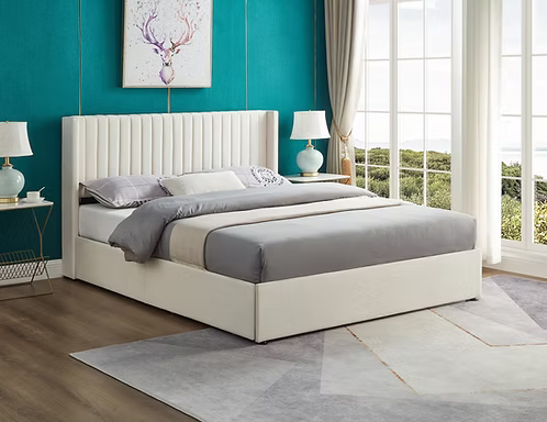 IFDC IF-5407 Creme Velvet Storage Platform Bed