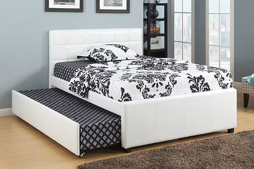 124 White PU Upholstered Platform Bed - SIngle