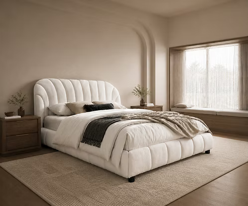 IFDC IF-5925 Cream Upholstered Platform Bed