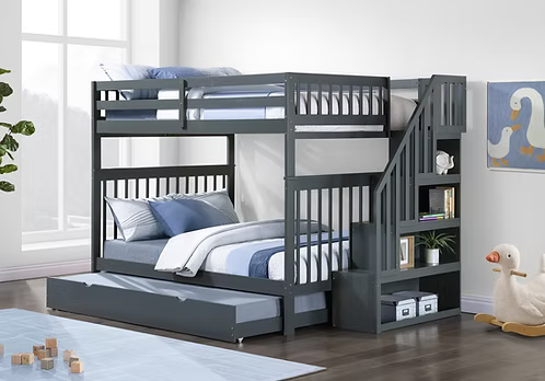 IF 1856 Grey Twin Over Double Bunk Bed with Storage
