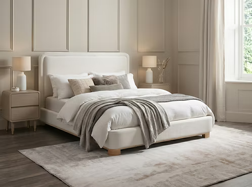 IFDC IF-5910 Ivory Upholstered Platform Bed