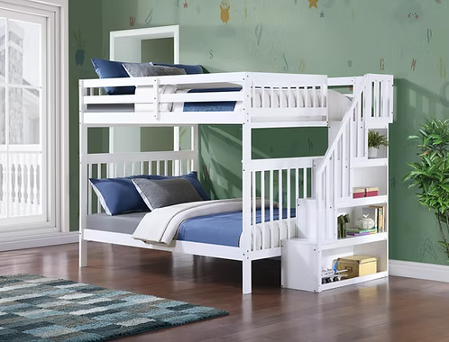 IF 1857 White Espresso Double Over Double Bunk Bed with Storage