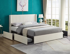IFDC IF-5407 Creme Velvet Storage Platform Bed