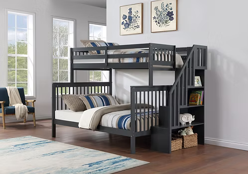 IF 1851 Grey Twin Over Double Bunk Bed with Storage