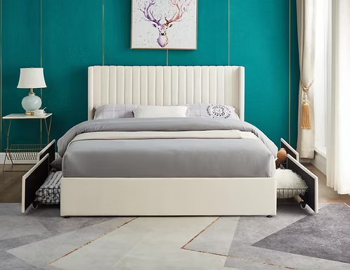 IFDC IF-5407 Creme Velvet Storage Platform Bed
