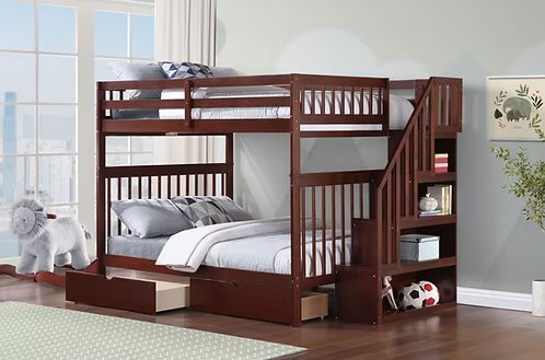 IF 1855 Espresso Double Over Double Bunk Bed with Storage