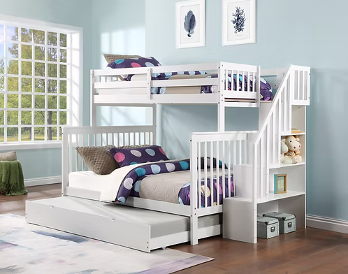IF 1852 White Twin Over Double Bunk Bed with Storage
