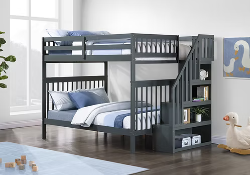 IF 1856 Grey Twin Over Double Bunk Bed with Storage