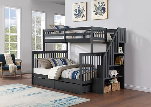 IF 1851 Grey Twin Over Double Bunk Bed with Storage
