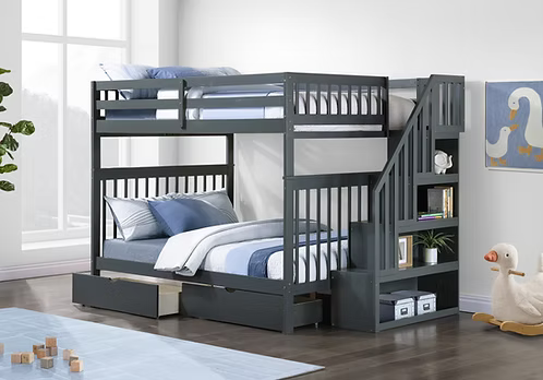 IF 1856 Grey Twin Over Double Bunk Bed with Storage