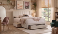 IFDC IF-5331 Beige Fabric Storage Platform Bed