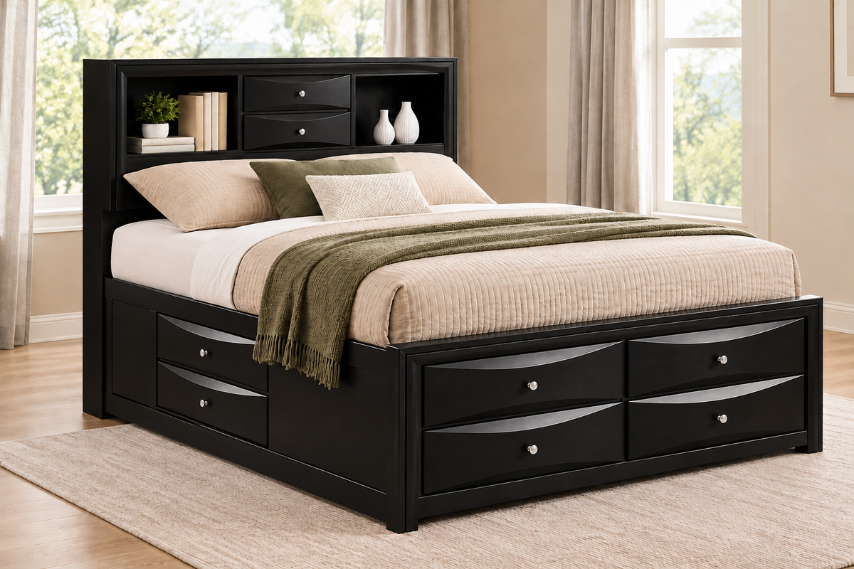 Global Black Bookcase Storage Bedroom Set