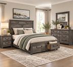 Lenior 1342 Distressed Grey Storage Bedroom Set – Queen or King Platform Bed