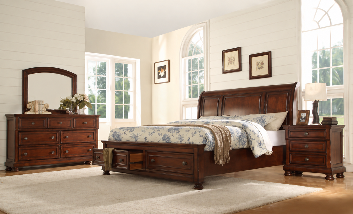 Dark Walnut Sleigh Storage Bedroom Set