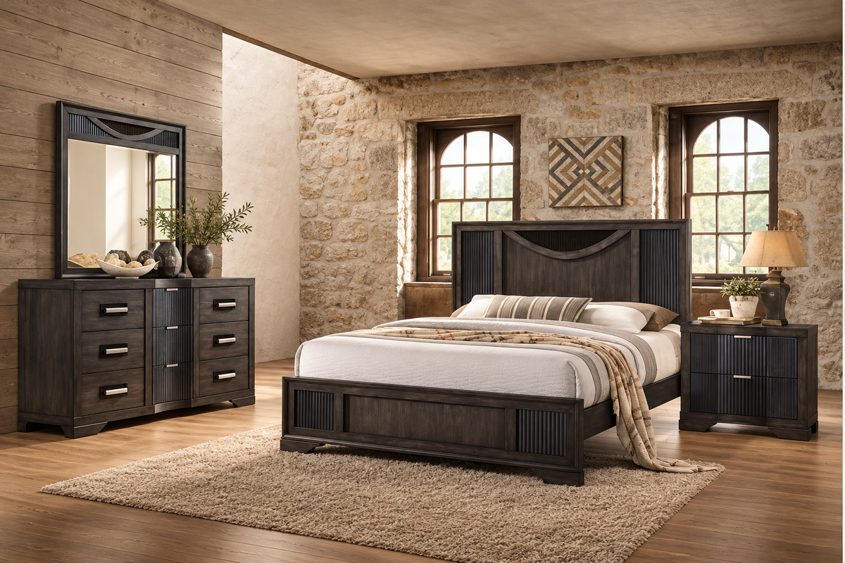 Global Furniture Grey & Black Reeded Bedroom Set