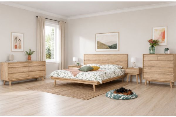 LH Gia Light Driftwood Acacia Wood Bedroom Set – Queen or King Platform Bed