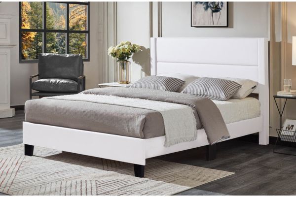 T2175 White PU Leather Look Platform Bed