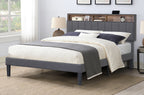 T2178 Fabric Bookcase Platform Bed W/ Charger