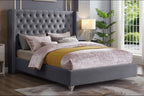 IFDC 589X Velvet Wingback Platform Bed with Chrome Nailheads