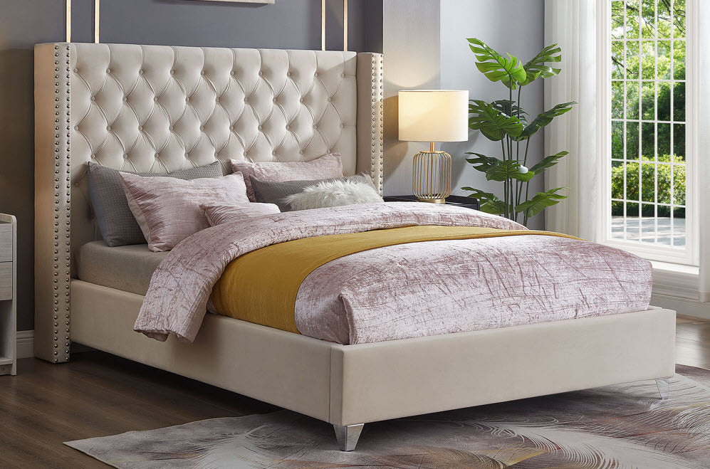 589x Winged Studded Velvet Platform Bed