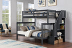 B1852 Single/Double Wood Bunk Bed with Storage Staircase