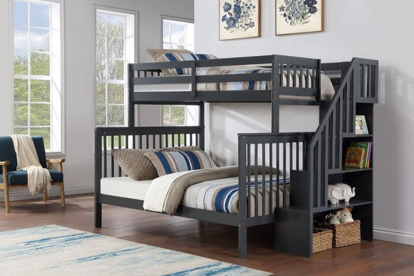 B1852 Single/Double Wood Bunk Bed with Storage Staircase
