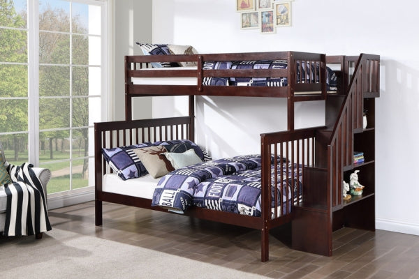 B1852 Single/Double Wood Bunk Bed with Storage Staircase