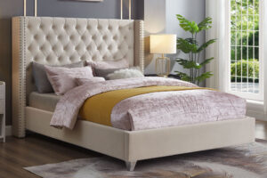 Winged Studded Velvet Platform Bed (Avail. in 4 Colours)