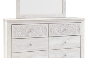 Paxberry - Dresser, Mirror - Medallion Drawer Pulls - Whitewash