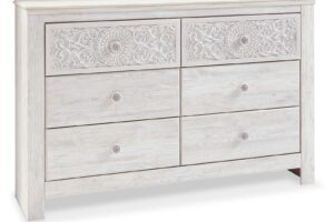 Paxberry - Six Drawer Dresser - Medallion Drawer Pulls - Whitewash
