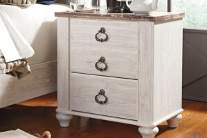 Willowton - Two Drawer Night Stand - Brown / Beige / White