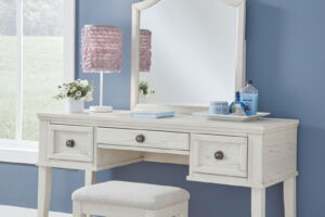 Robbinsdale - Mirrored Vanity With Stool - Antique White