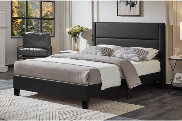 Black PU Leather Look Platform Bed