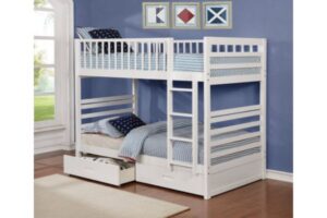 B110W White Single/Single Bunk Bed With Drawers