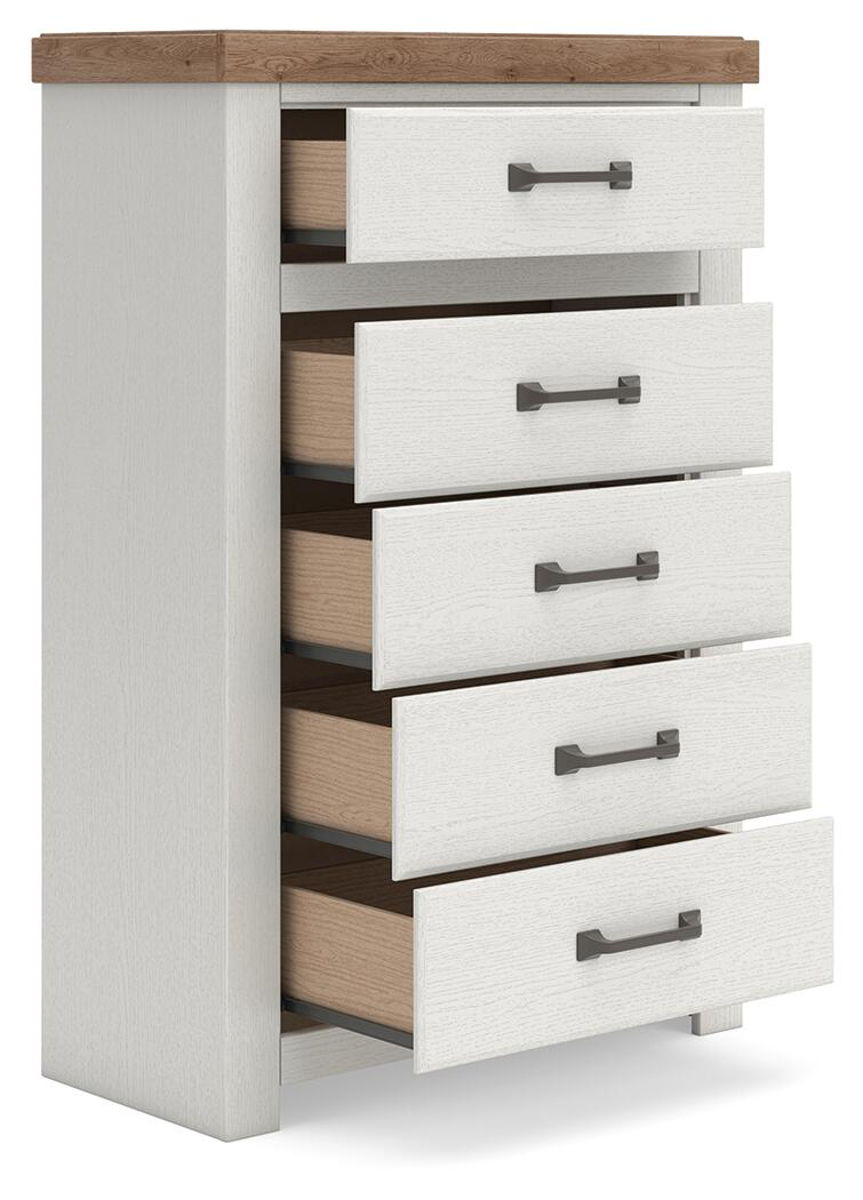 Savonport - Five Drawer Chest - White / Brown - Image 2