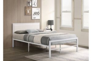 142W White Metal WIth Upholstered Platform Bed