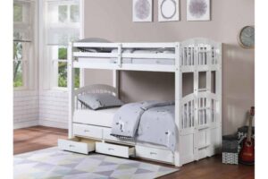 1842 White Single/Single Bunk Bed With Drawers & Trundle