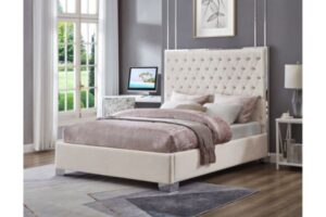 T2385W White Upholstered Platform Bed