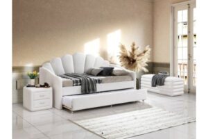 5103 White Teddy Bear Fabric Daybed With Trundle