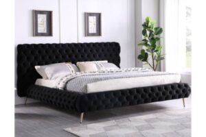 5866 Black Upholstered Platform Bed