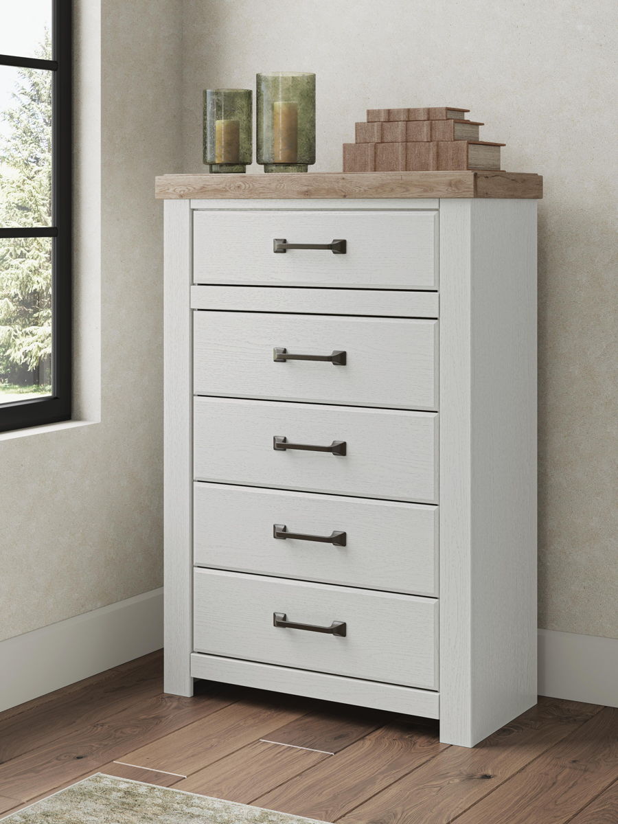 Savonport - Five Drawer Chest - White / Brown - Image 3