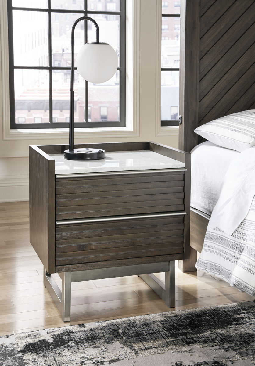 Arkenton - Two Drawer Night Stand - Grayish Brown / White - Image 2